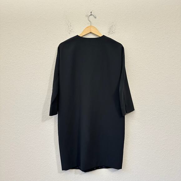 VINCE Front Zip Mini Dress Black Stretch Shift Minimalist Gothic NWT - Picture 2 of 14